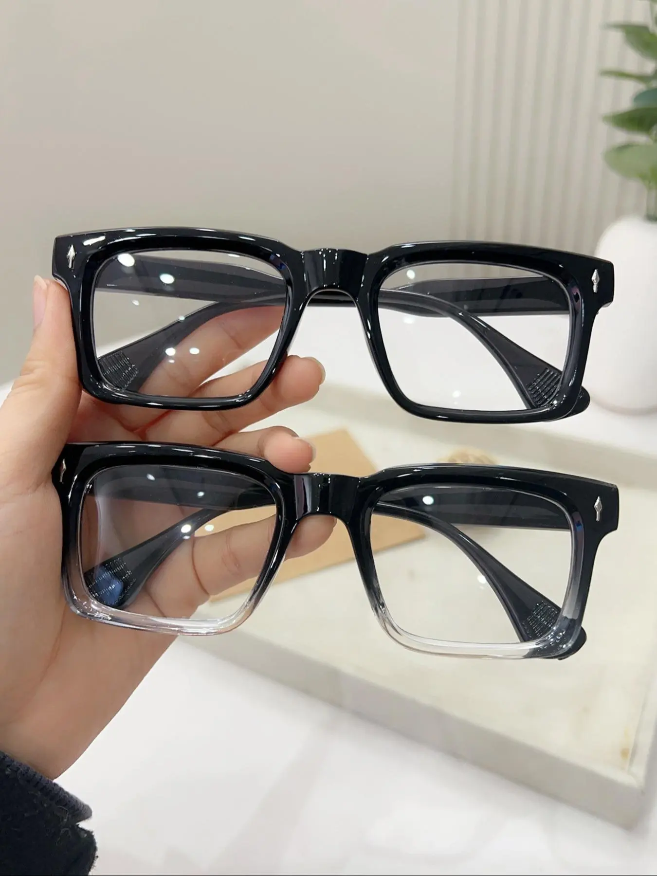 Simple Square Frame Eyeglasses, 1 Pair Basic Fashion Eyeglasses for Women & Men, Fashion Eyeglasses for Work, Daily Clothing Decor, for Student Daily Use