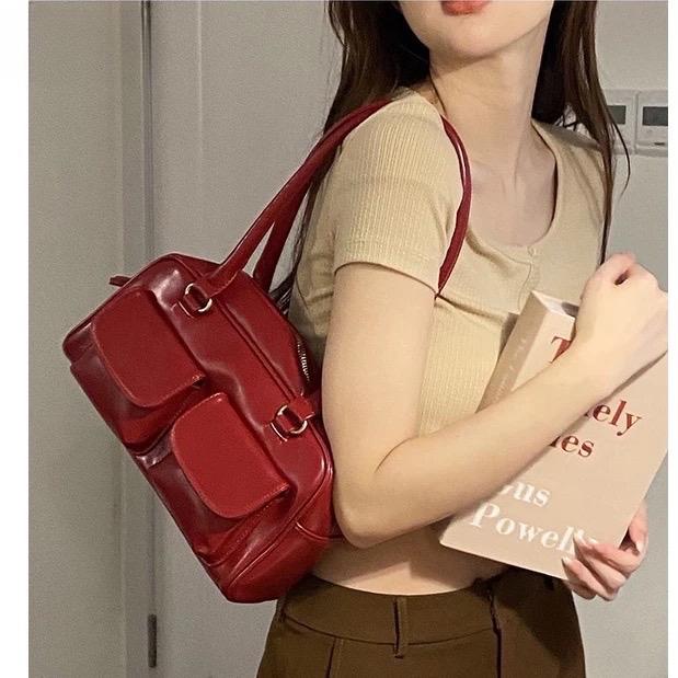Túi Xách Nữ Đeo Vai Da Trơn Nắp Hộp Dáng Retro Hottrend Cỡ Lớn Để Nhiều Đồ Bag Đeo Chéo
