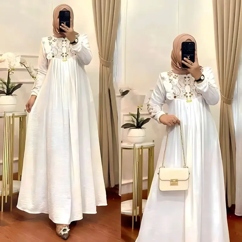 Vigansya Design Lunara Maxi Dress Bahan Cringkle Airlfow Aplikasi Bordir Mewah Elegant Kekinian 0