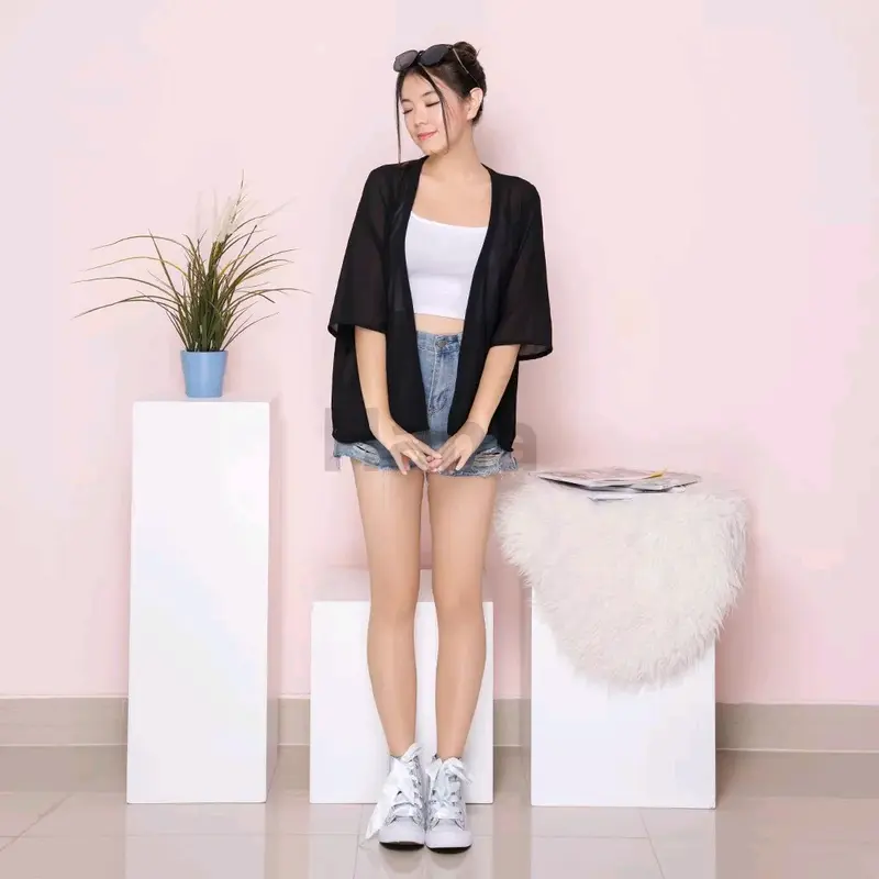 Hana Outer Fashion Atasan Cardigan Wanita Polos Terbaru Lucia Basic Baju Model Korea Sytle Panjang Pita Oversize Top Blazer Casual Hanya Boleh Dicuci Dengan Tangan Yellow Kimono 5