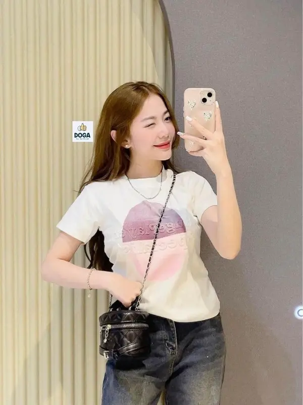 Áo thun chất BORIP COTTON Xịn chữ nổi Sỉe từ 35kg đến 68kg dáng áo baby tee  DOGA tay ngắn cổ tròn in trẻ trung màu thoáng mát, hut mồ hôi. không xù lông M174 Nữ Top Women Tre Đen 1