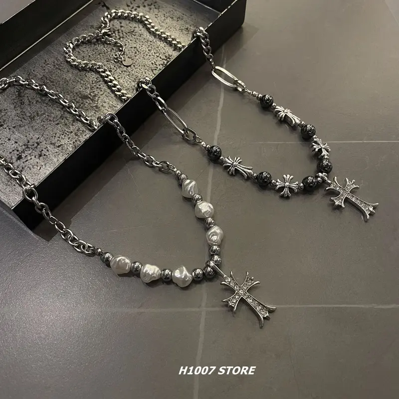 Vòng Cổ Dây Chuyền Xương Đòn Thiết Kế Độc Đáo, Phong Cách Nguyên Bản Và Hip Hop, Ngầu, Làm Bằng Thép Titan, Với Ngọc Trai Dệt Kim Và Thiết Kế Chữ Thập, Thích Hợp Cho Vòng Cổ Áo Len, Đồ Trang Sức Hình Con Voi Thiết Kế Đẹp 3