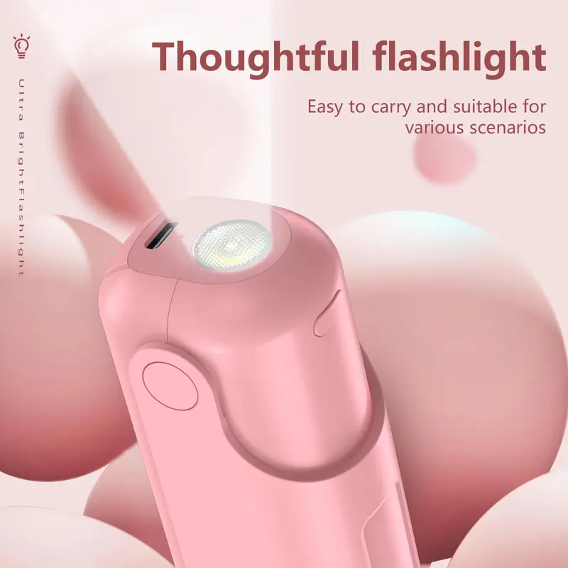 Portable Handheld Fan, USB Rechargeable Fan with Light, Foldable 3-speed Wind Fan for Outdoor Camping Home Office 3