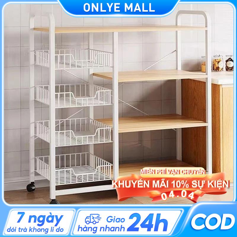  ON Kệ lò vi sóng 4 tầng MDF Kệ để đồ nhà bếp Mang theo nhiều giỏ Kệ bếp Để lưu trữ rau và trái cây 70 80 90cm 