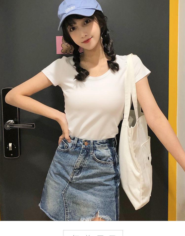 Product Introduction of Belle Live Action Dress 2025 Spring Summer New Women's Black Short U-Neck Short Sleeve T-Shirt Korean Style Casual Tight Sexy Pretty Woman Red Dress 56