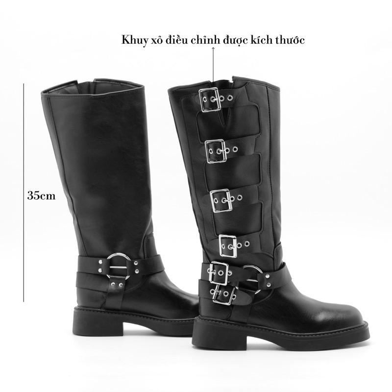 Bốt nữ Rebloom shoes - Boot cổ cao 32cm đế giày cao 4cm mũi vuông, phiên bản phối khuy ngang siêu đẹp 8