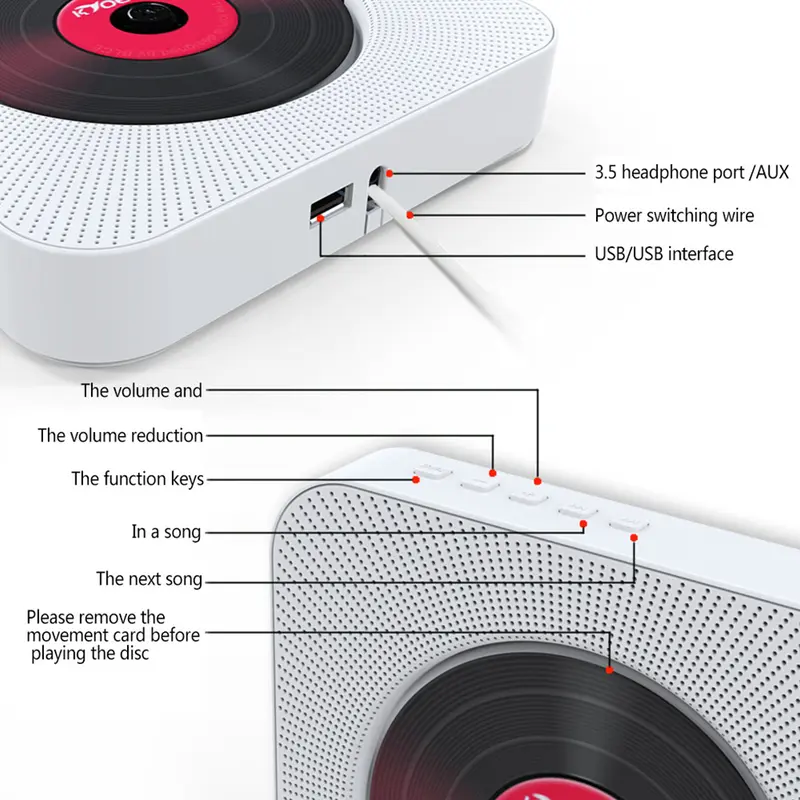 Máy nghe nhạc CD treo tường, âm thanh vòm, đài FM, Bluetooth , đĩa MP3 USB 4