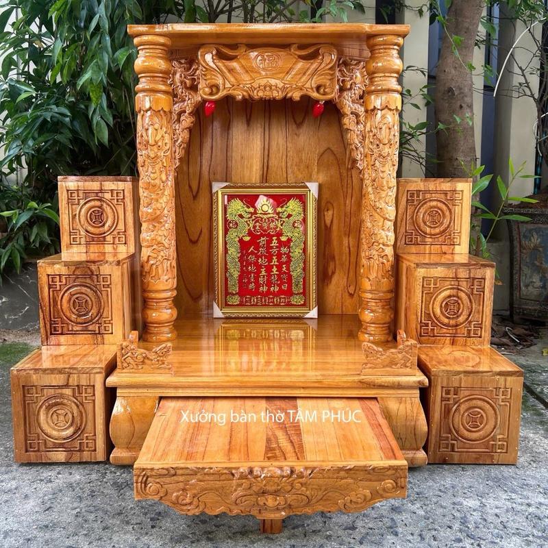 [COMBO_BÀN VÀ BỤC XOAN] Combo bàn thờ thần tài ông thổ địa gỗ xoan đào 48cm 56cm có bục tam cấp loại đẹp giá cạnh màu vàng Tranh gốc tận xưởng Decor Decor Phòng Trang Trí Nhà