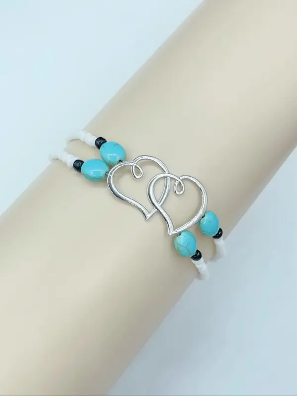 Summer Fashion Hearts Decor Anklet, Double Layer Foot Jewelry for Beach Party Vacation 3