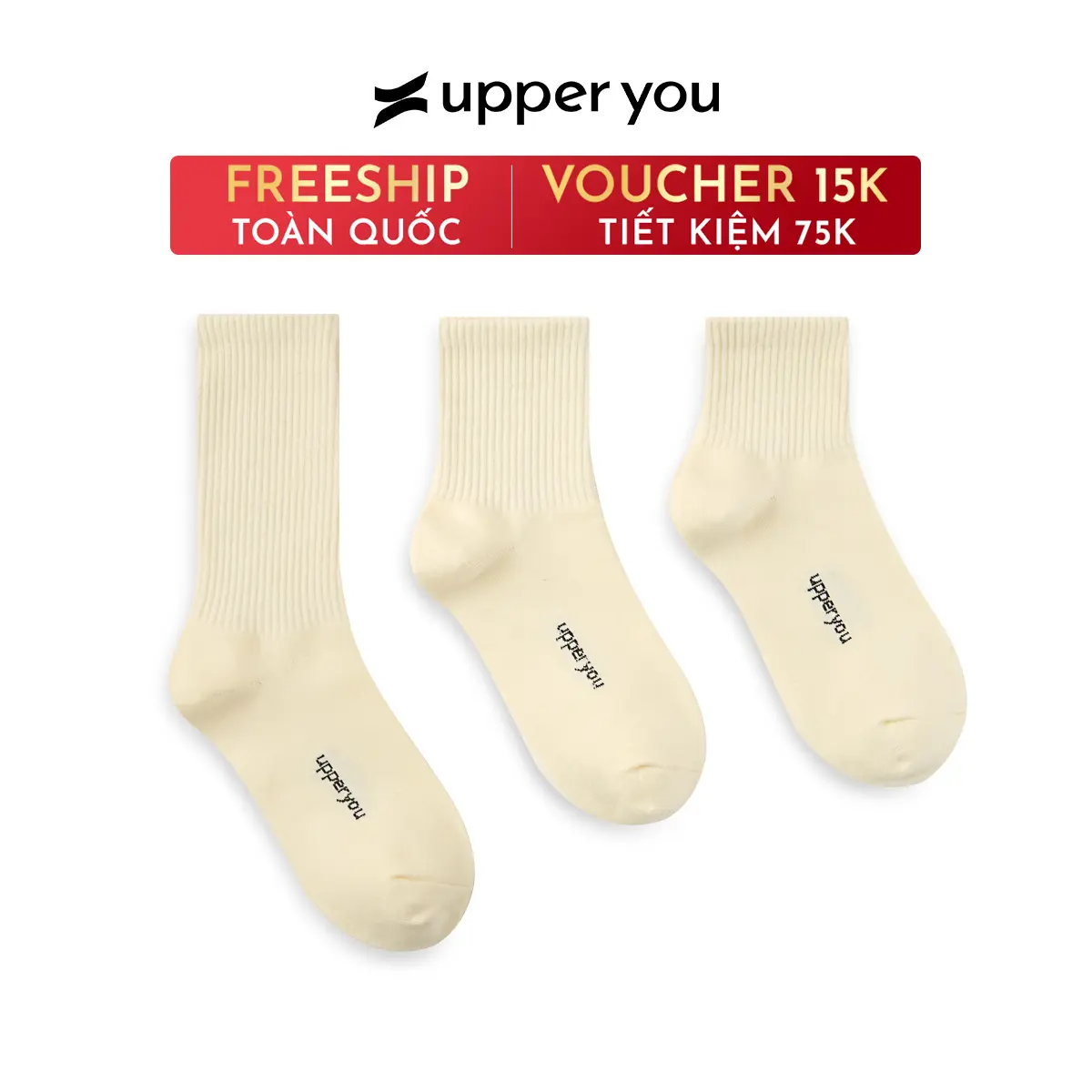 Tất Vớ Nữ Gân Trơn Màu Be UPPER YOU Cotton Tự Nhiên Mềm Mại Êm Ái Thoáng Khí Khử Mùi - BSF4001-KE