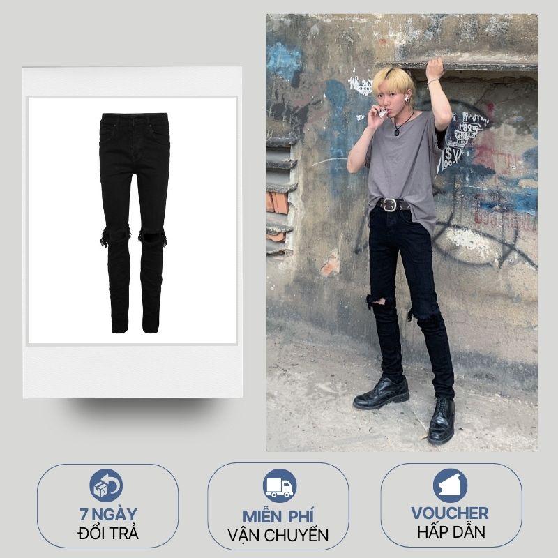 Quần Black Ripped Skinny Jeans Đen Rách Gối Cao Cấp Dành Cho Nam Menswear Jeans