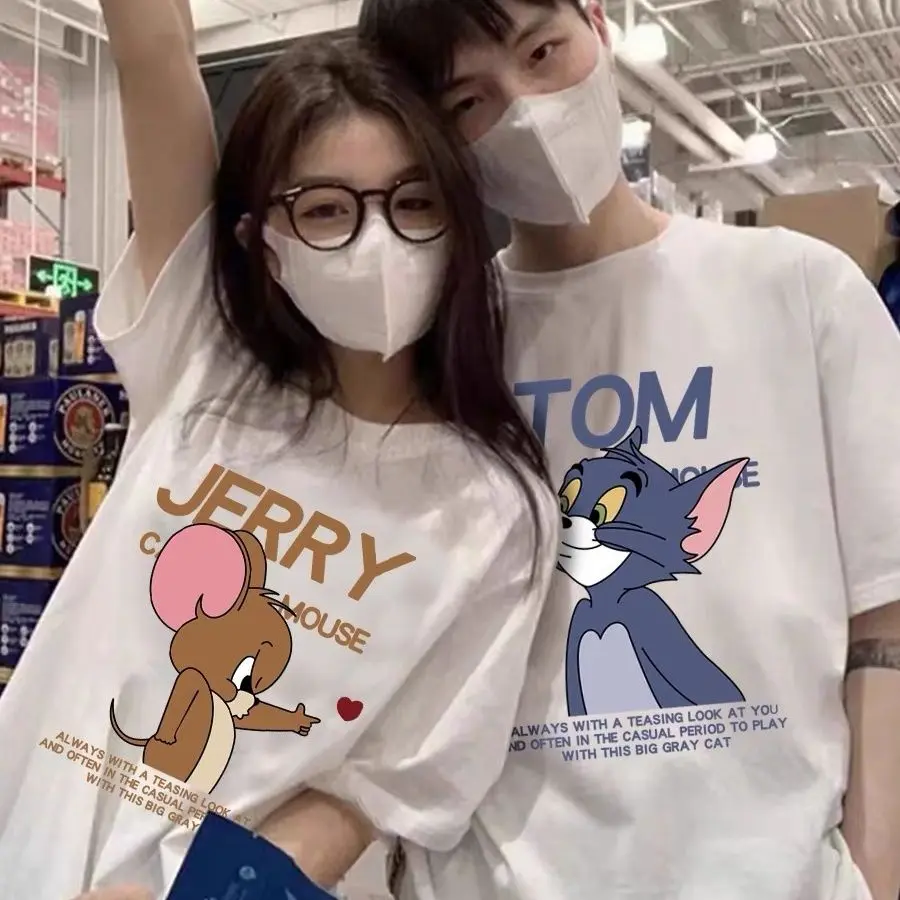[Pure Cotton Two-Piece Set] Cat and Mouse Printed Couple Wear Summer Short Sleeve Special T-shirt