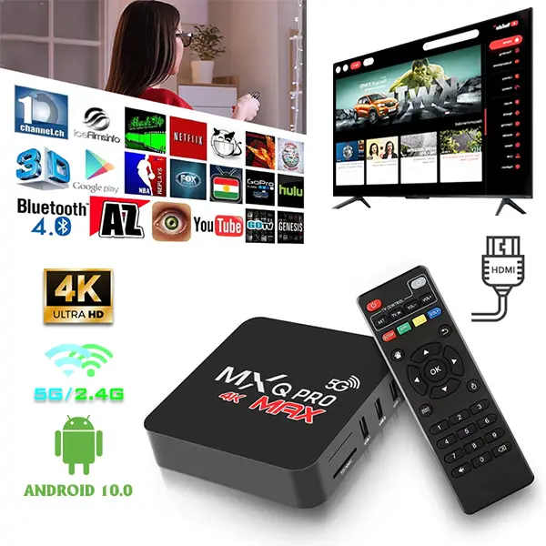 Android TV Box MXQ PRO 4K bản 32G+512GB Tiếng Việt Wifi 5G  Android 10.0 Đã cài sãn 300 kênh YouTube Chorme Netflix k+  tv