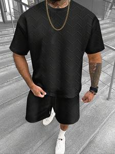 Two-Piece Set Men's Solid Short Sleeve Tee & Shorts Set, Regular Fit Casual Round Neck T-shirt & Track Shorts, Summer Clothes Set for Men