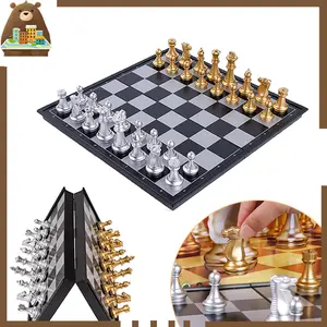 25x25cm Papan Catur Magnet Chess Magnetic Board Game 32 Gold Silver Chess Pieces