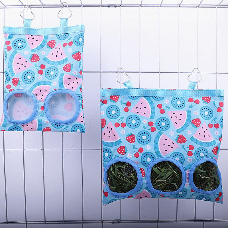 Product Introduction of 2/3 Holes Hanging Hay Bag for Bunny Guinea Pigs Small Animal Feeder Rabbit Food Dispensers Bag Cage Accessories Pet Feeding Bag 8