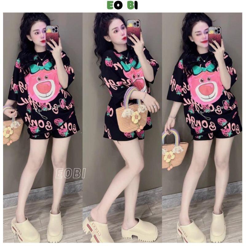 Bộ Đồ Ngủ Tay Ngắn Dáng Rộng In Họa Tiết Gấu Và Dâu Tây Cỡ Lớn Thời Trang Mùa Hè 2024 Mới - EOBI Nữ Áo 6