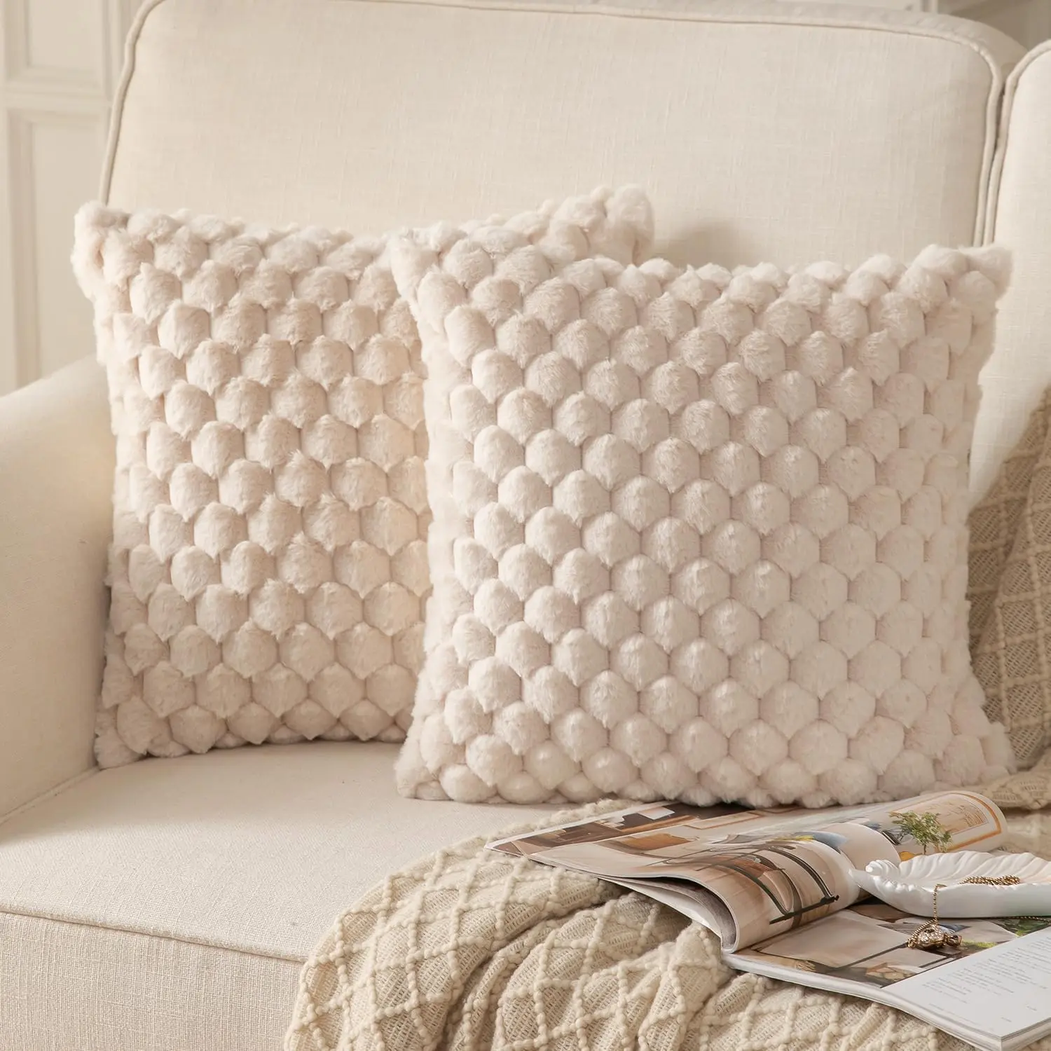 Solid Color 3D Plaid Pattern Cushion Cover, 2pcs Modern Soft Comfortable Throw Pillow Cover, Decoration Supplies for Home Living Room Bedroom