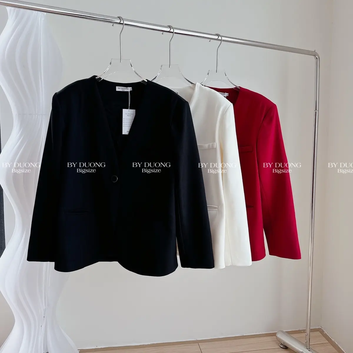 Blazer không cổ 1 nút dài tay basic BIGSIZE (55-85KG) QB08 - [BY DUONG BIGSIZE]
