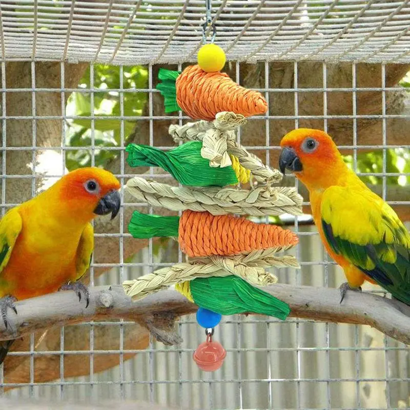Bird Parrot Toy with Hanging Bell - Parakeet Toy Chew Hanging Toy Bird Cage Accessory Bird Rope Perch