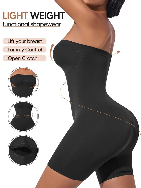 Women's Solid Color Tube Romper, High Stretch Seamless  Romper, Tummy Control Butt Lifting Shaper, Ladies Shapewear for Summer, Womenswear 2