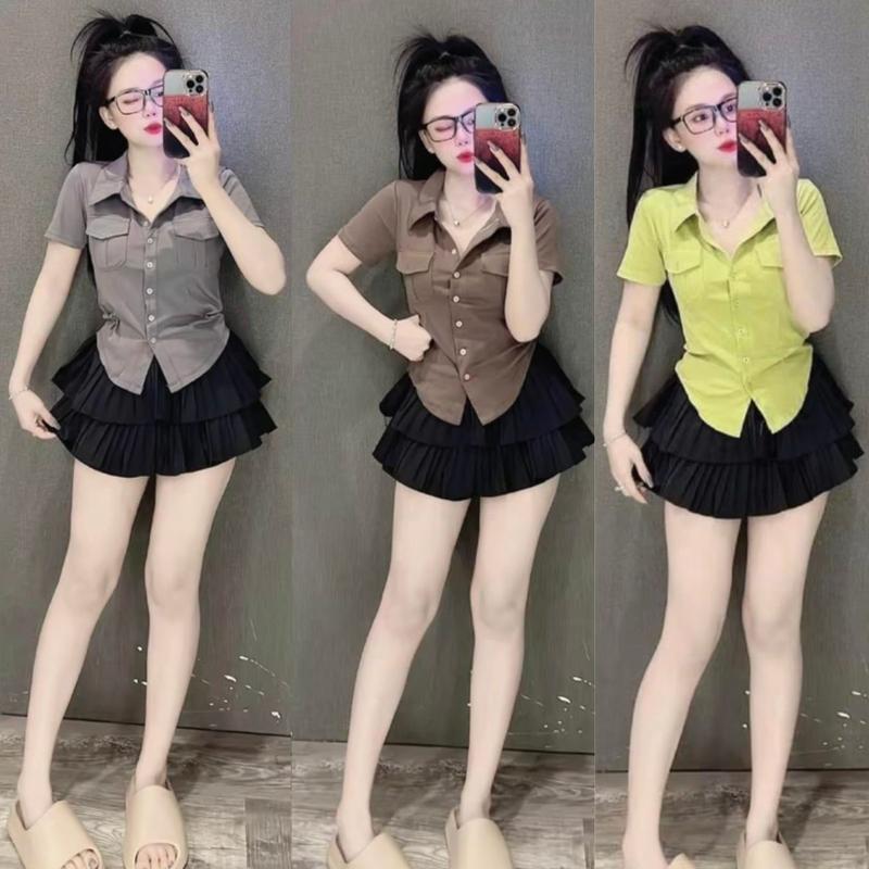 Áo Thun Nữ Bigsize Kiểu Sơ Mi 45-85Kg  ESHOP Áo Phong Nữ Có Cổ Trời Trang Đẹp Dễ Thương Ôm Body Xinh MS012 Top Áo Women Shirt Cổ Tròn