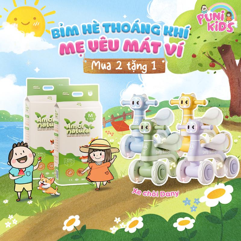 (2A) [TẶNG XE CHÒI DANY/ CHÒI CÚN HẠT ĐẬU] COMBO 02 BỊCH TÃ BỈM VIỆT AMOR NATURAL dán/ quần, bỉm Việt chất lượng, mỏng nhẹ, thấm tốt size NB/S/M/L/XL/XXL/XXXL/XXXXL cho bé, tã bỉm ngày và đêm bỉm