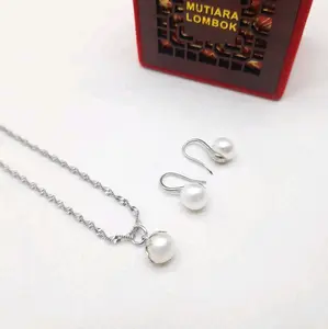 Gratis Gelang - Set Kalung Anting Sendok Mutiara Asli Bersertifikat