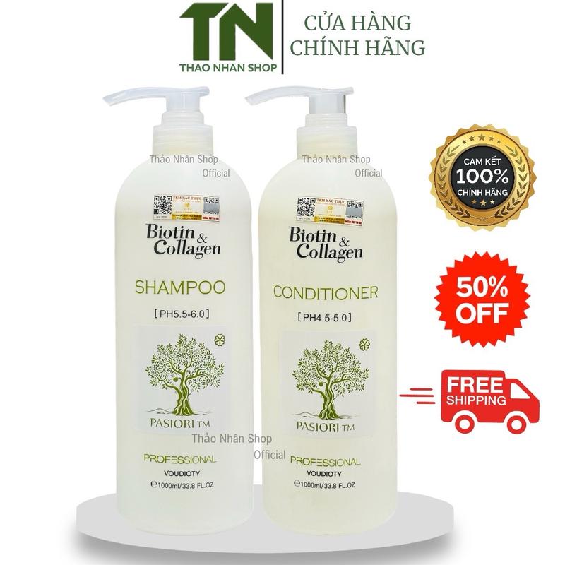 Cặp Dầu Gội Xả Biotin Collagen Voudioty Trắng 1000ml Phục Hồi Tóc Mẫu 2021