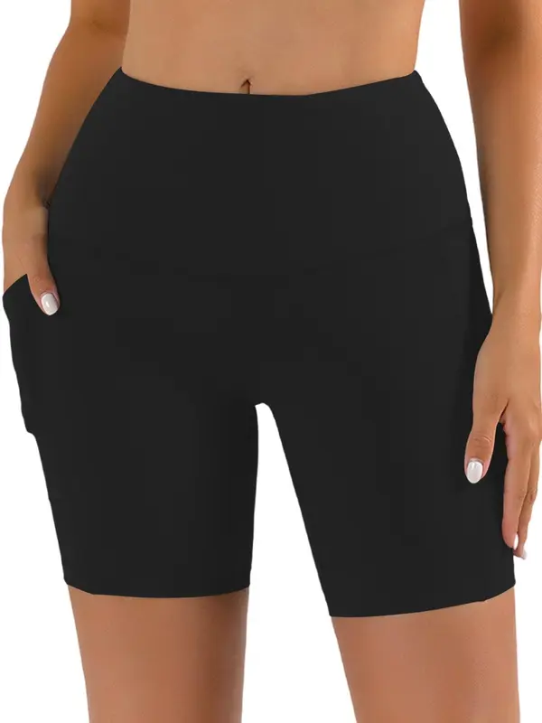 Women's Solid High Waist Pocket Leggings, Casual Comfy Skinny Shorts for Yoga Gym Workout, Ladies Summer Bottoms 1