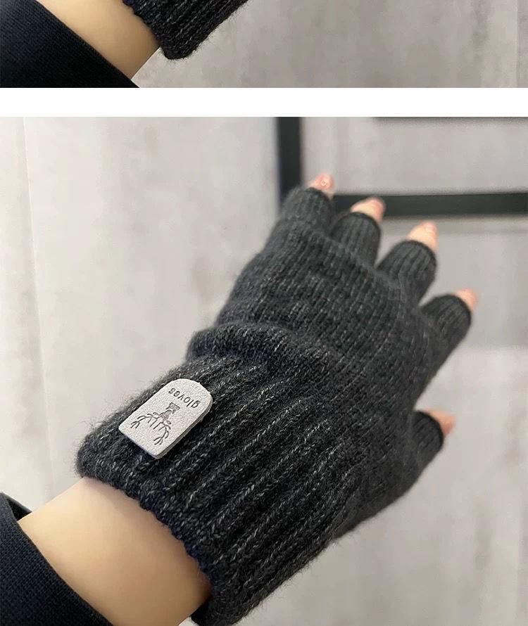 Product Introduction of 2024 Gloves Men's Open Finger Winter Half Finger Riding Student Writing Thick Wool Knitted Leaking Finger Cold-Proof Warm 8