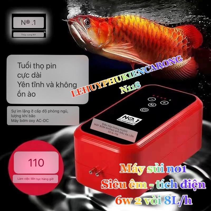 MÁY SỦI OXY NO1 N118 TÍCH ĐIỆN 2 VÒI SIÊU ÊM 6W 8L/H PIN LÊN TỚI 110 GIỜ GIÀNH CHO BỂ CÁ