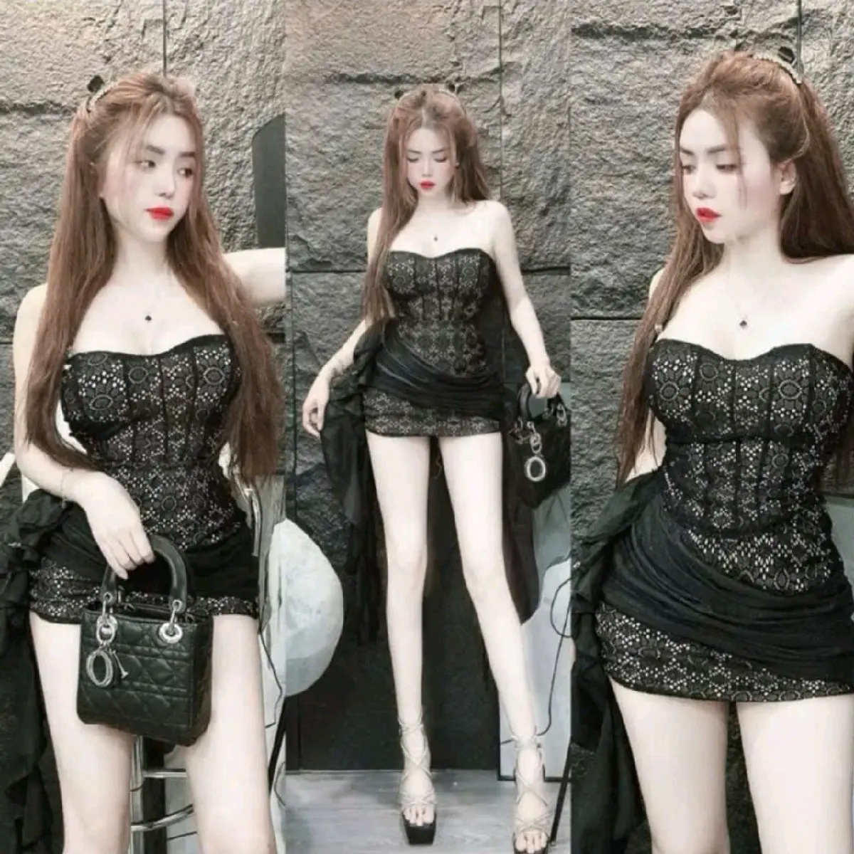 SÉT BỘ NỮ REN ÁO CÚP NGỰC REN CHÂN VÁY ÔM CÓ DÂY BÈO KIỂU BÊN VÁY Kem Women Kem Women