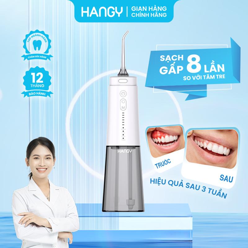Máy tăm nước HANGY HG23 công nghệ tia nước siêu âm - bảo hành 1 năm - 1 đổi 1 trong 12 tháng - Tặng kèm củ sạc hộp đựng đầu xịt túi vải đựng máy cao cấp