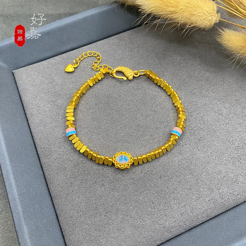 New Chinese Style Silk Sapphire Broken Gold Bracelet Alluvial Gold Vintage Wrapped Bracelet Female Accessories Gift High Sense
