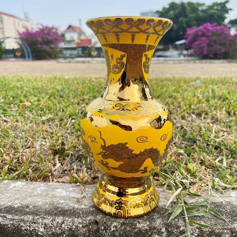 Bình hoa gốm sứ để bàn thờ 3D rồng vàng Decor Decor Phòng hoaxinh