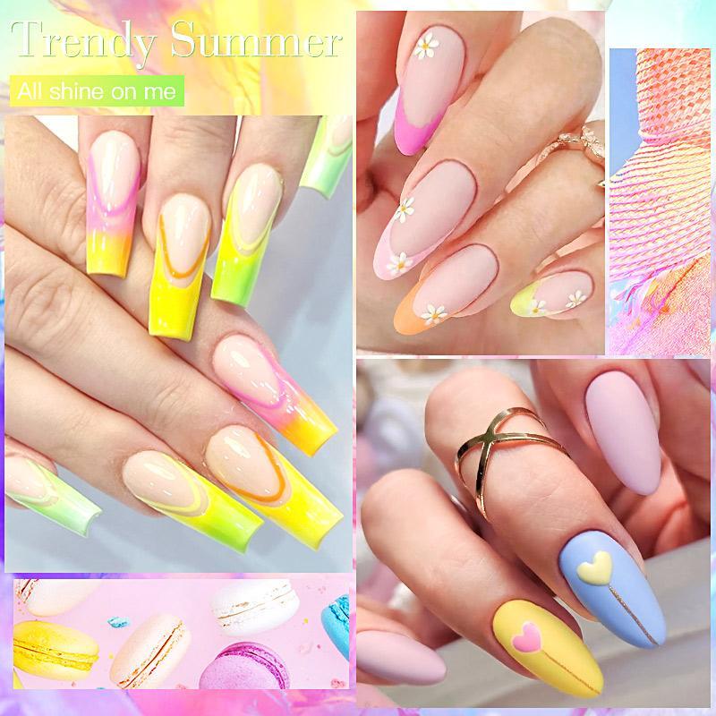 Fluorescent Multicolor Gel Nail Polish Set, 6 Counts/set Nail Art Design Glossy Gel, Lamp Cure Soak Off DIY Manicure Nail Gel Varnish UV Gel, Professional Nail Art & Nail Polish for Women & Girls 4