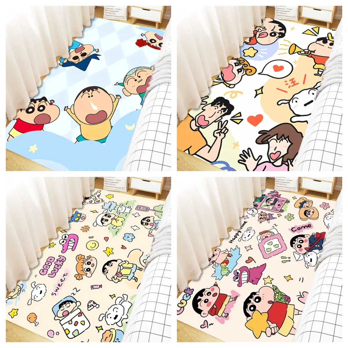 Bedroom Bedside Rug for Kids Adults Japanese Anime Crayon Shin-chan Large Floor Mats Area Rugs Hallway Carpet Welcome Doormat Cute Cartoon Home Decor (PEZ)
