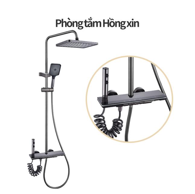 Lõi đồng cao cấp, mạ titan 5 lớp, hiển thị nhiệt độ và thời gian, đèn xung quanh, kệ kính, xả mạnh nhiều chức năng, phù hợp với tắm và vòi sen trong phòng tắm, vòi hoa sen có bộ lọc nước và vitamin C, van vòi hoa sen  sen cây tắm đứng nóng lạnh MAS giá rẻ