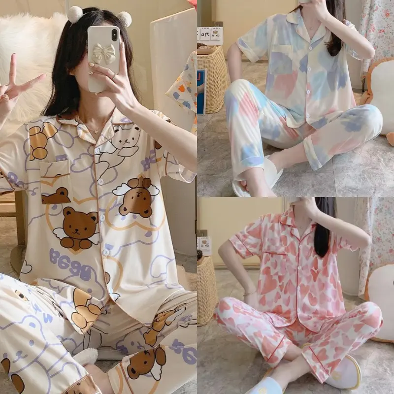 EMILY PIYAMA Baju Tidur Set Piyama Motif 4 Fit Lengan Pendek Celana Panjang Premium Pakaian Tidur Wanita Dewasa