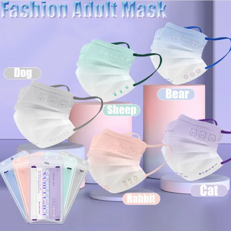 50 pcs Adult Mask Disposablemask Earloop 3-ply mask Anti-dust Breathablemask Color Mask