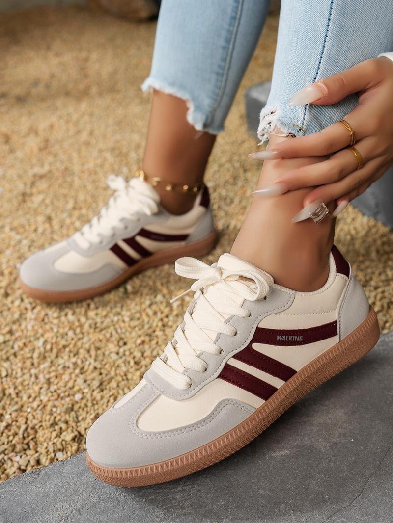 Product Introduction of Women's Vintage Fashionable Colorblock Lace Up Walking Shoes, Casual Comfortable Sports Shoes for Outdoor, Lightweight Breathable Non-slip Sneakers for Daily Wear 6