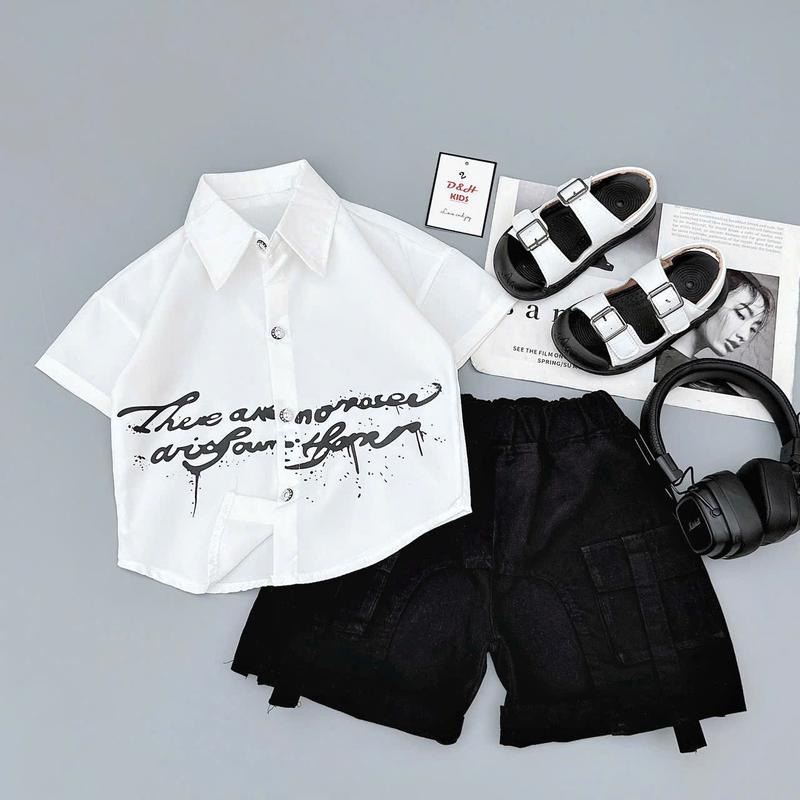 [Shin Kids] Bộ Áo Sơ Mi In Chữ Quần Kaki Phong Cách Hàn Dành Cho Bé Trai (10-28kg) - Đồ Tết Cho Bé Trai, Đồ Tết Cho Bé. trên 1,5 tuổi