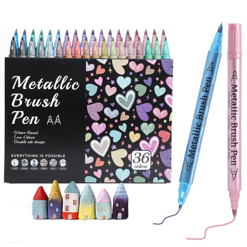 Product Introduction of Metallic Paint Marker Pen, 12/24/36pcs Dual Tips Metallic Paint Marker Pen Set, Fine Marker Pen for Rock Wood Ceramic Canvas DIY Painting Drawing, Art Supplies 8