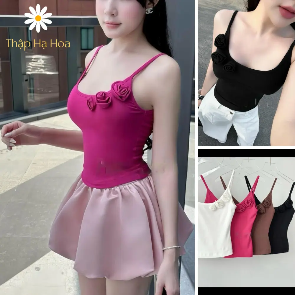 Áo 2 dây hoa hồng, áo hai dây hoa hồng T38