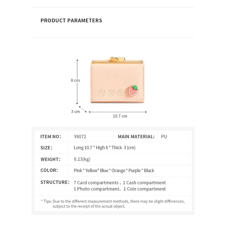 JIUFENG Dompet Lipat Bifold & Trifold Lucu Wanita Versi Korea Kartun PU Kreatif Dompet Koin Mini 8