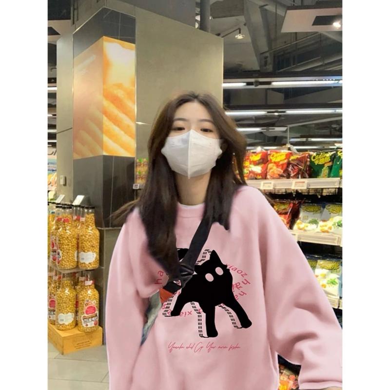 [He.ling] Áo Sweater Bé Mèo Kute - Chất Ép Hàn - Phong Các Douyin - SWTMEO Hoodie Nữ Women hồng 2