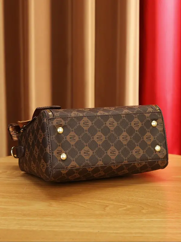 Women's Fashionable Geometric Pattern Handbag, Casual PU Leather Zipper Shoulder Bag for Daily Used, Trendy Versatile High-quality Daily Commuting Bag 2