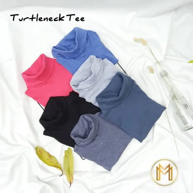 Baju Kaos Turtleneck leher tinggi anak usia 4 - 12 tahun lengan panjang bahan katun rib Crew Neck fashion 8