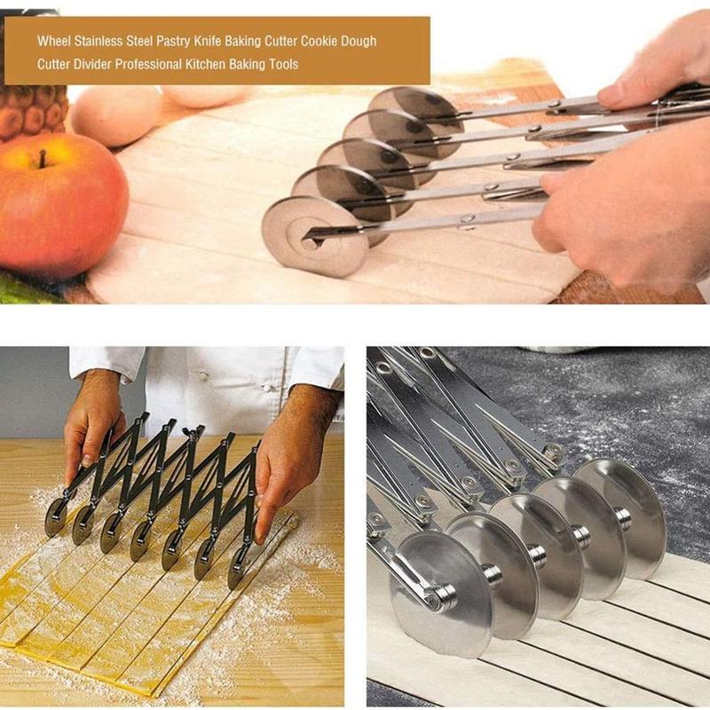 5-Wheel Pastry Cutter Pizza Cutter Multi Wheel Dough Cutters Expandable Pizza Slicer Baking Cutter Roller Pastry Knife 4